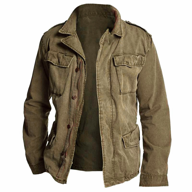 Veste homme vintage, coupe droite, tissu mélangé. Style élégant et pratique, poches multiples.