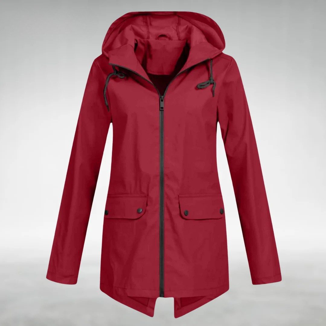 Veste imperméable femme élégante pour la pluie, idéale printemps/automne, protection chic et mode.