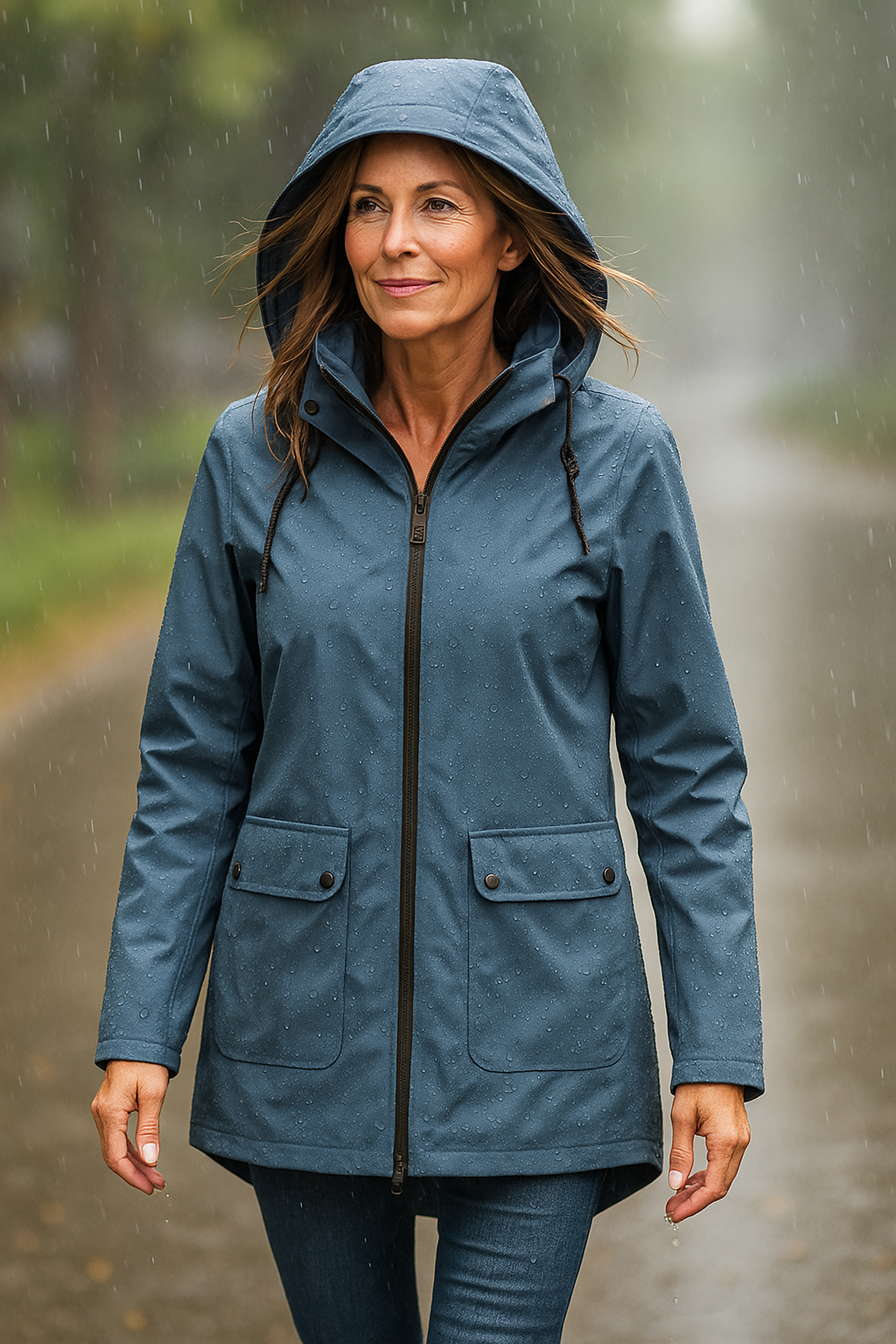 Veste femme légère et confortable, imperméable et coupe-vent. Parfaite pour la pluie en extérieur, style chic.