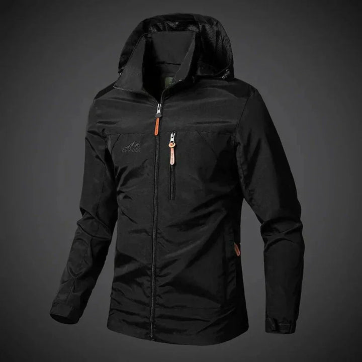 "Veste imperméable homme confortable, élégante, en vert kaki, offrant protection contre le vent et la pluie."