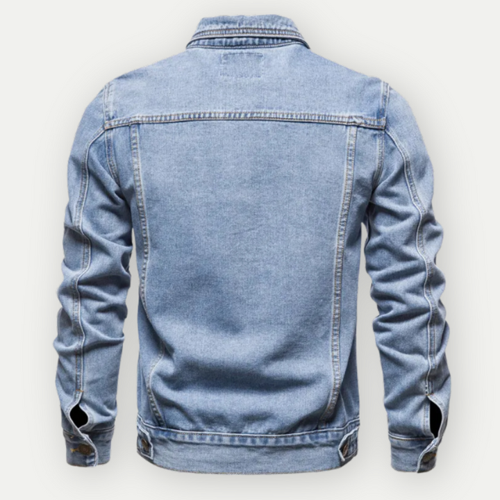 Veste jean homme, coupe classique, bleu clair.  Modèle élégant et confortable.