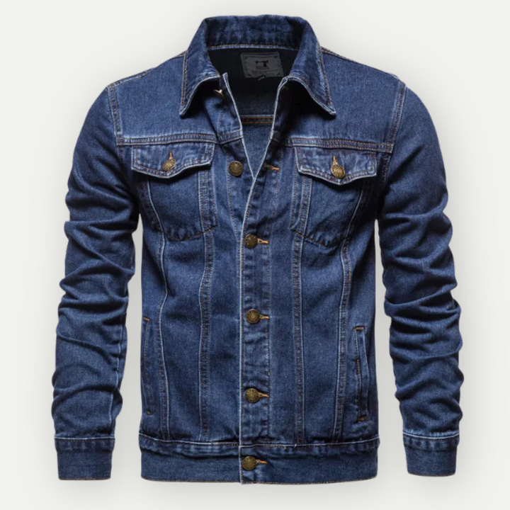 Veste jean homme, coupe classique, bleu clair.  Modèle élégant et confortable.