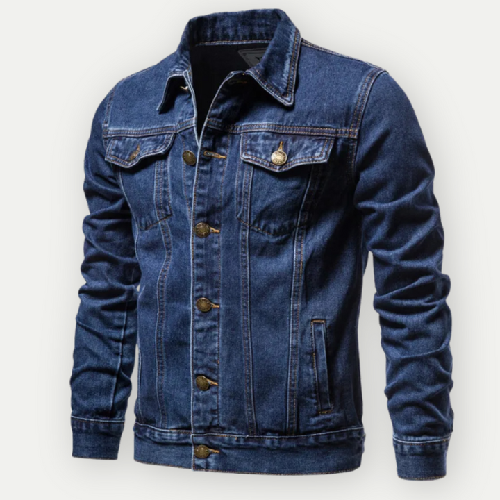 Veste jean homme, coupe classique, bleu clair.  Modèle élégant et confortable.