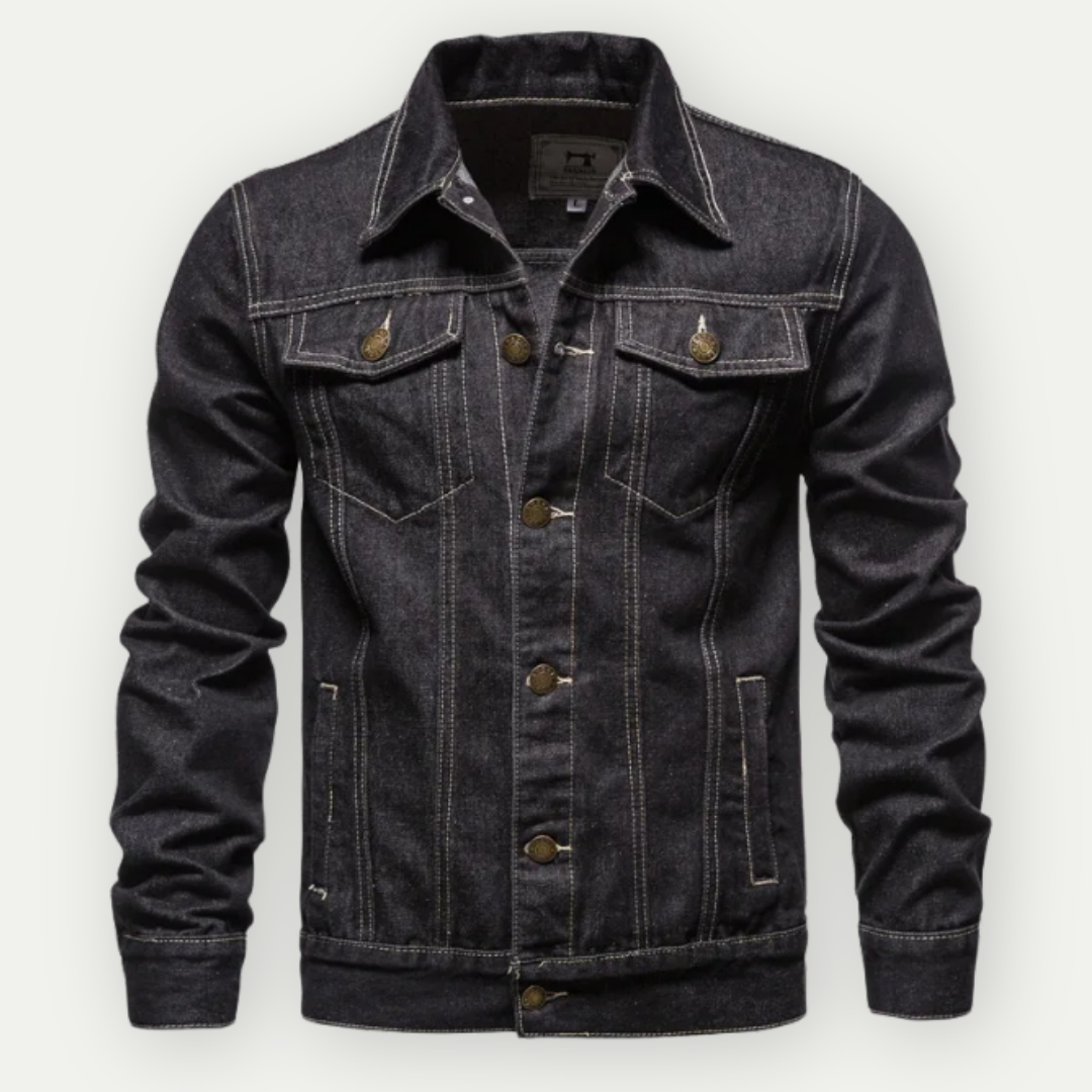 Veste jean homme, coupe classique, bleu clair.  Modèle élégant et confortable.