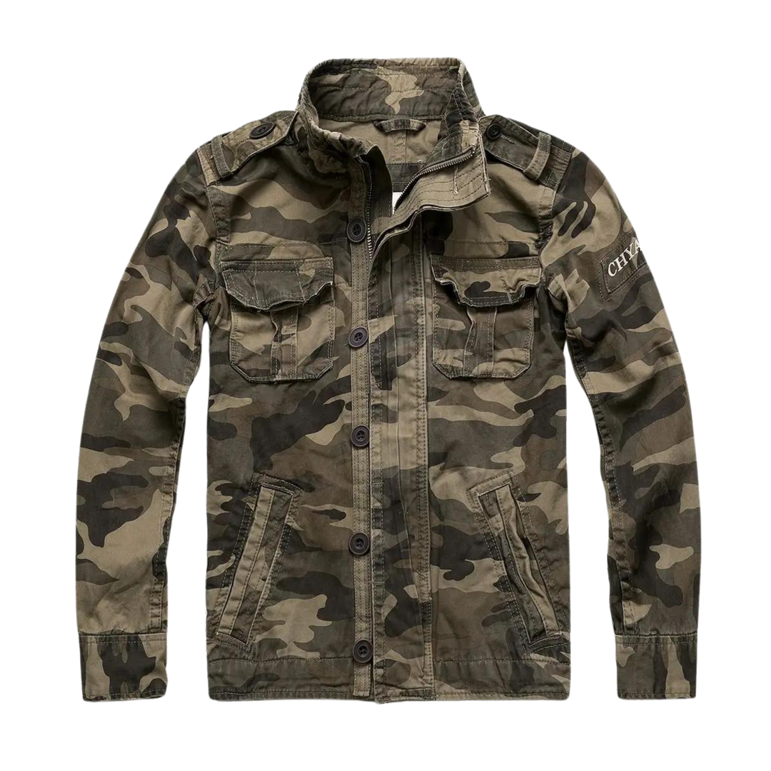 Veste jean rétro homme, style classique, plusieurs poches.  Coupe ajustée.