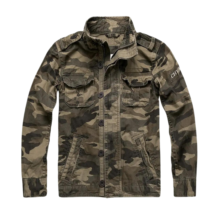 Veste jean rétro homme, style classique, plusieurs poches.  Coupe ajustée.