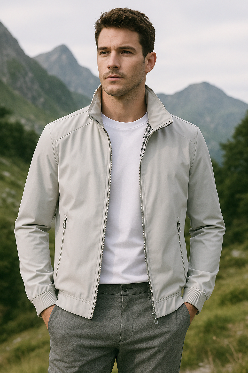 Veste légère homme été, coupe élégante et ajustée, tissu respirant bleu, idéale pour occasions casual ou semi-formelles.