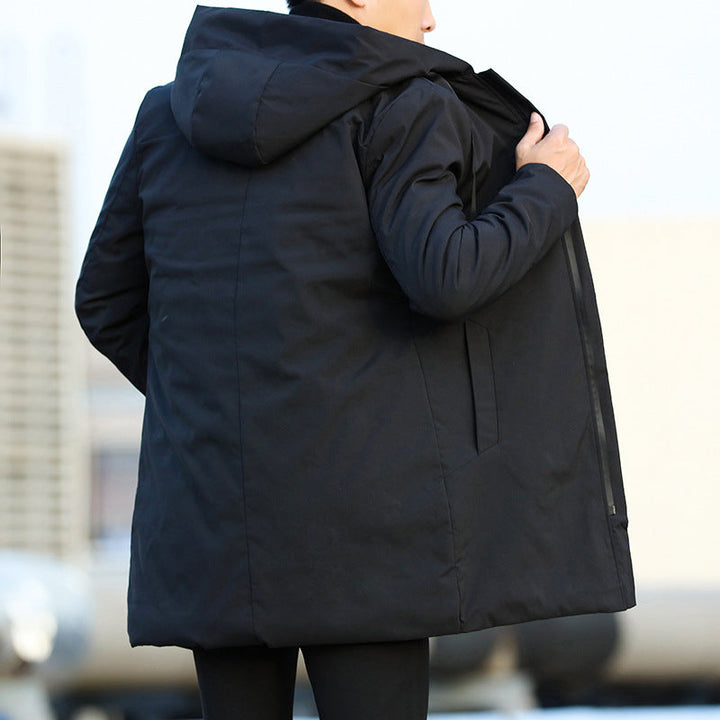 Veste d'hiver longue homme, chaude et imperméable. Manteau élégant avec capuche ajustable, idéal pour le froid.