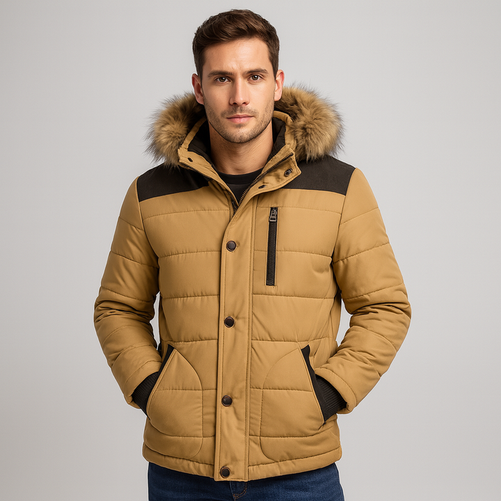 Veste matelassée thermique noire pour homme, isolante et coupe-vent, idéale pour l'hiver et le froid.