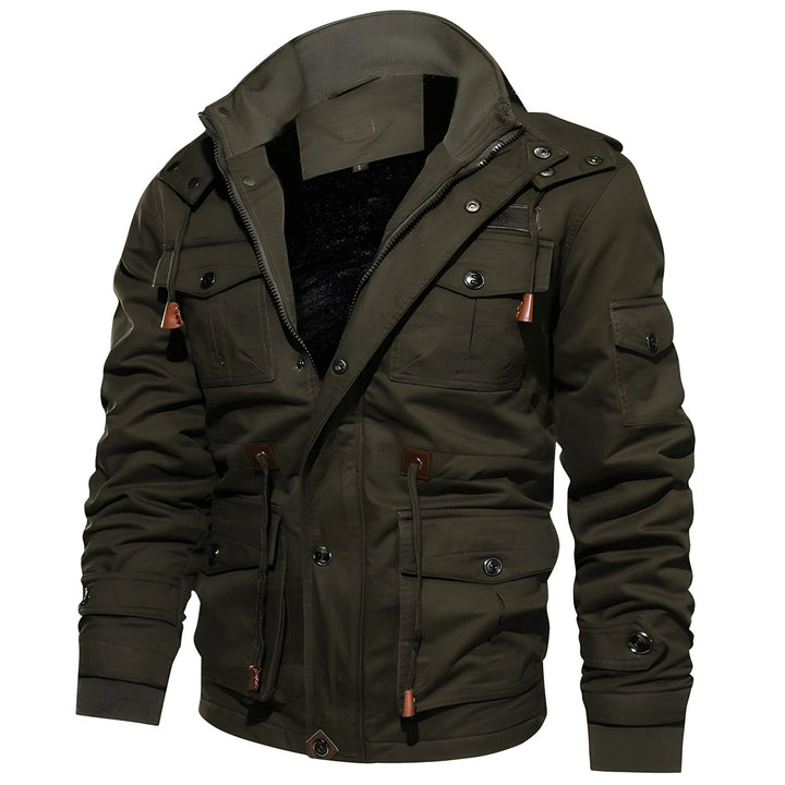 Manteau homme style militaire urbain, coupe-vent et imperméable pour activités extérieures.