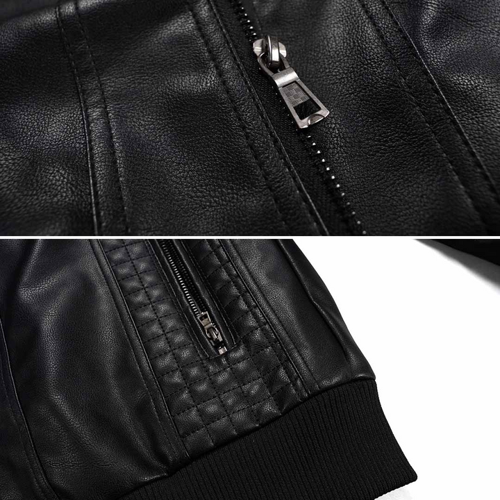 Blouson homme moto rétro urbain avec capuche, fermeture éclair, pour un look décontracté et tendance.