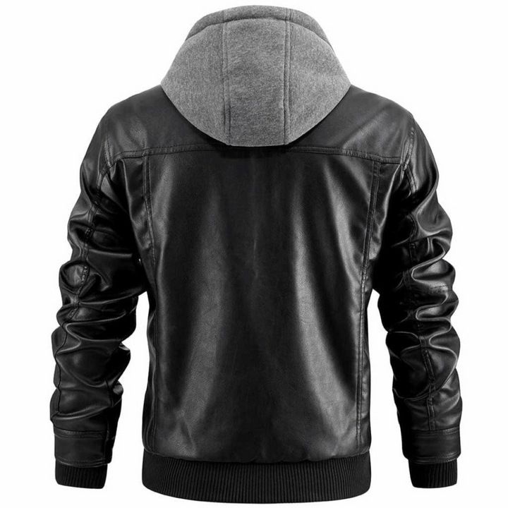 Veste zippée homme style moto rétro urbain, avec capuche, parfaite pour la mi-saison printemps/automne.