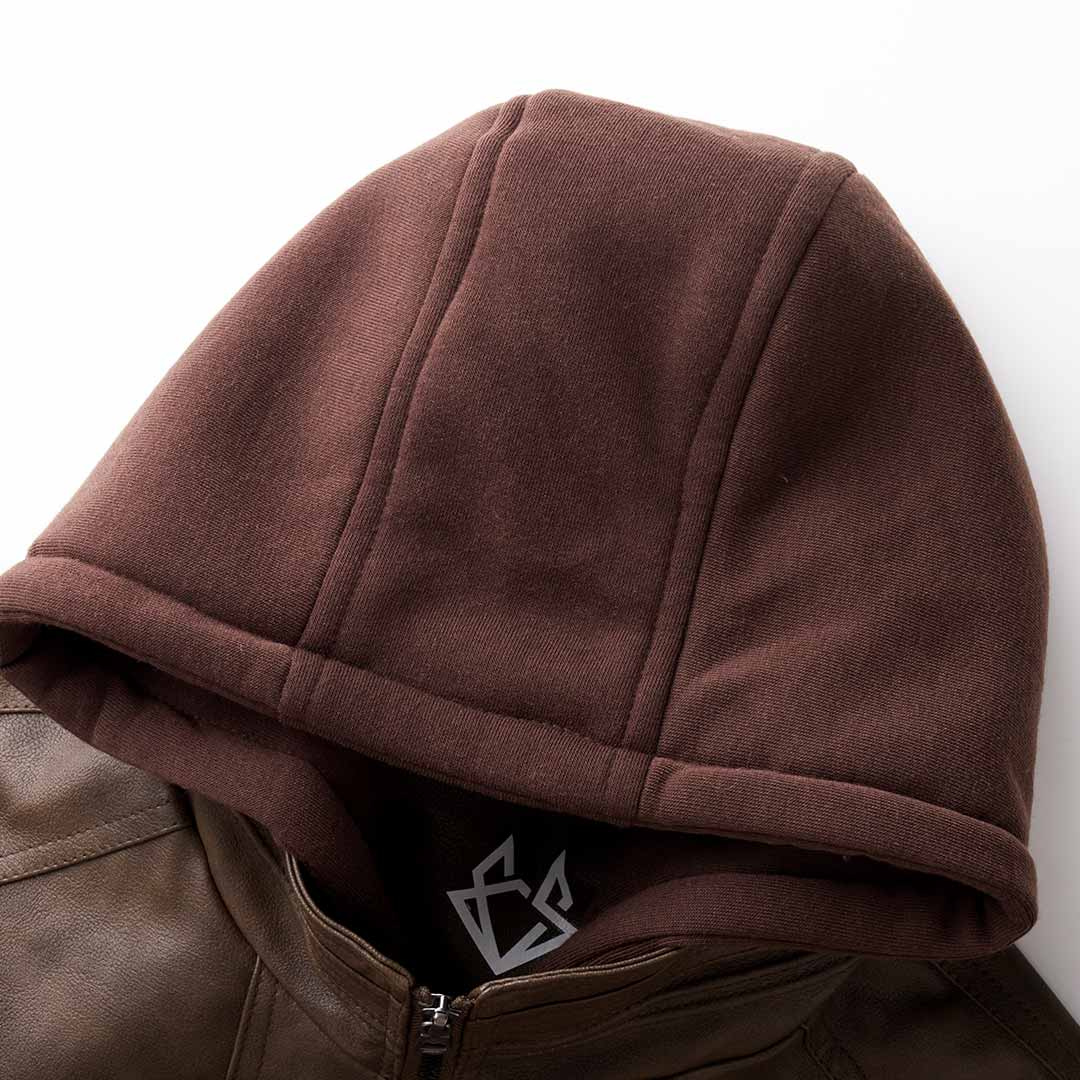 Veste décontractée homme moto rétro avec capuche et zip, idéal pour le style urbain et les balades.
