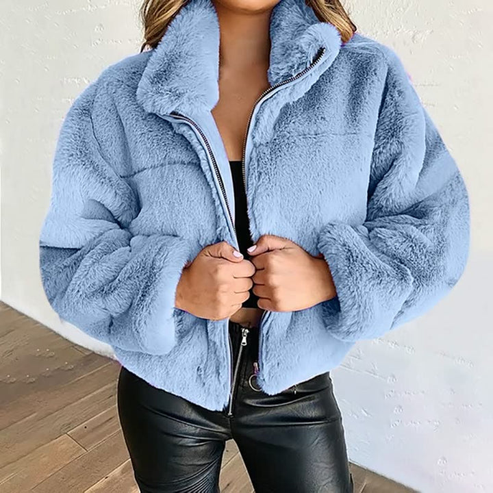 Blouson femme chaud style teddy, fermeture éclair, col montant, mode hiver décontractée et tendance.