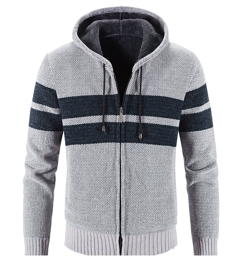 Veste homme en tricot confortable avec capuche et doublure thermique. Vêtement d'hiver chaud et décontracté.