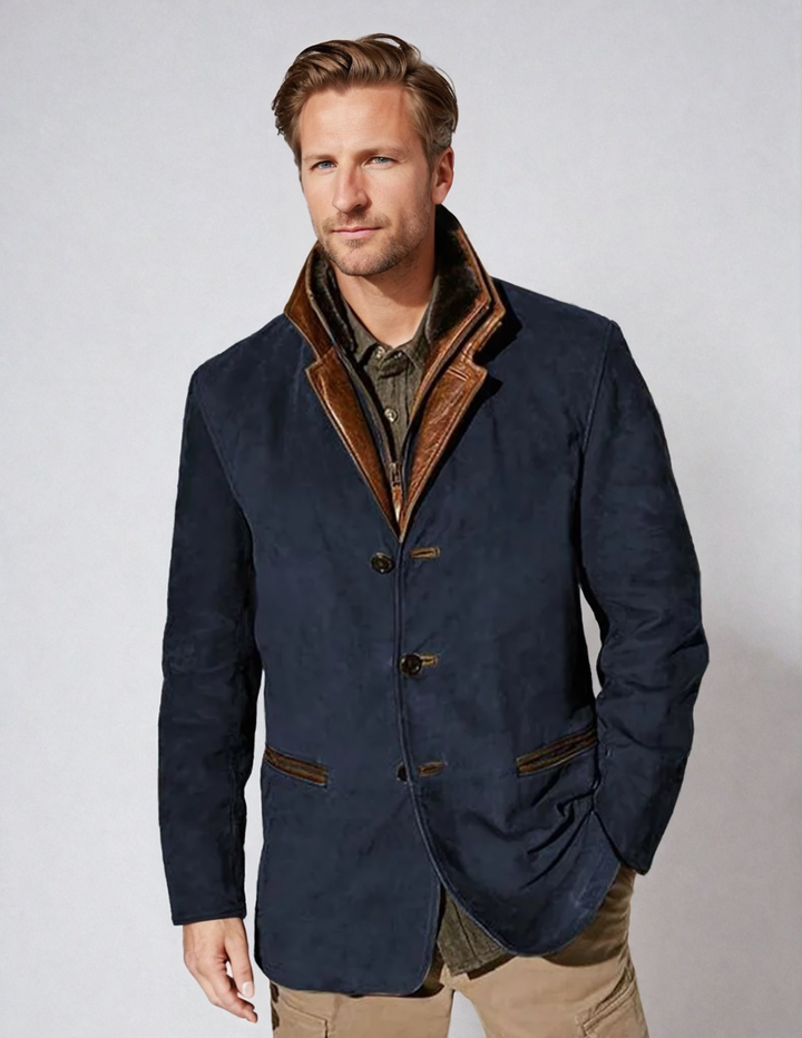 Homme portant veste vintage Collin, blouson automne élégant, silhouette moderne, confort et style classique.