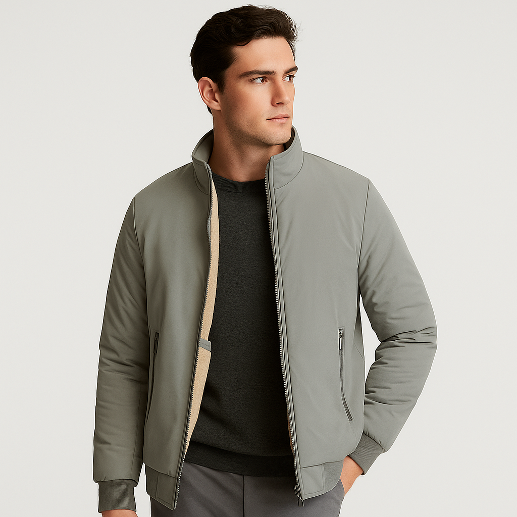 Veste zippée homme moderne pour l'automne-hiver, offrant chaleur et confort décontracté. Idéale pour l'extérieur.