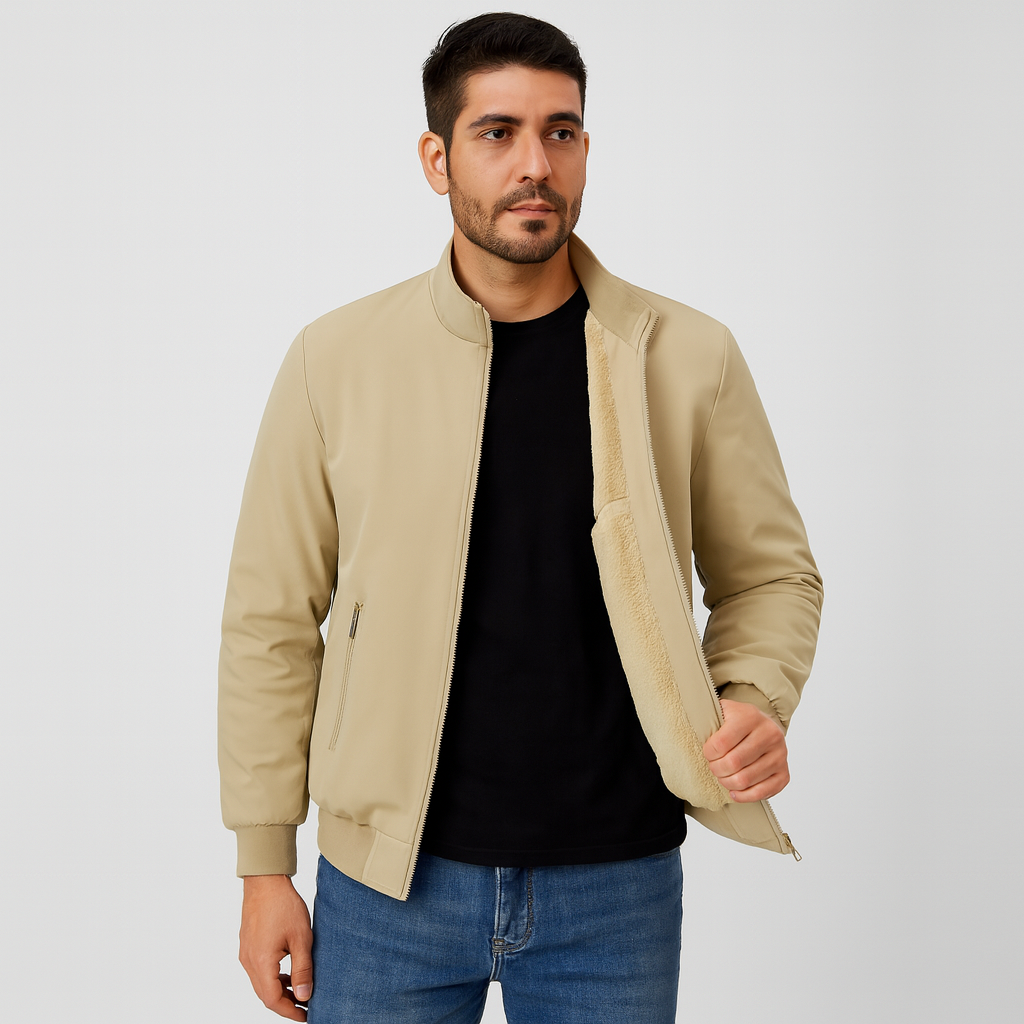 Veste homme moderne et chaude avec zip, conçue pour le confort décontracté en automne/hiver et les activités extérieures.